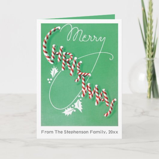 ヴィンテージメリークリスマスキャンディーケーン文字 シーズンカード (正面)