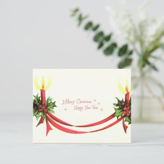 ヴィンテージメリークリスマスキャンドル ポストカード (スタンド正面)