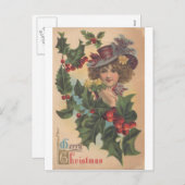 ヴィンテージメリークリスマスギブソンガールポストカード シーズンポストカード (正面/裏面)