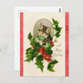 ヴィンテージメリークリスマスグリーティングキュート子猫 ポストカード (正面/裏面)