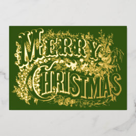 ヴィンテージメリークリスマスグリーンと金ゴールド 箔シーズンカード