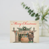 ヴィンテージメリークリスマスサンタとプレゼント ポストカード (スタンド正面)