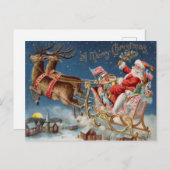 ヴィンテージメリークリスマスサンタクロース水彩画 シーズンポストカード (正面/裏面)