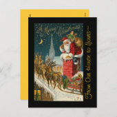 ヴィンテージメリークリスマスサンタスリートインディア シーズンポストカード (正面/裏面)