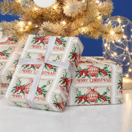 ヴィンテージメリークリスマススタンプ ラッピングペーパー