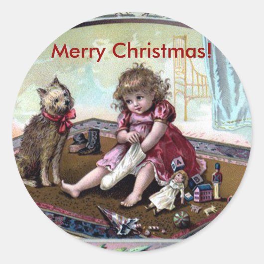 ヴィンテージメリークリスマスステッカー ラウンドシール (正面)