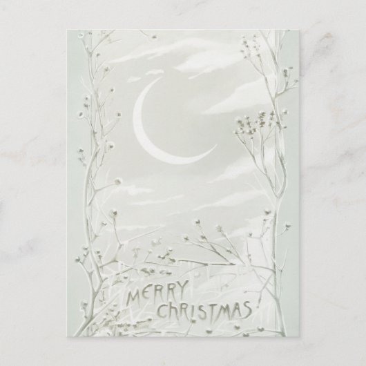 ヴィンテージメリークリスマスツリームーンスカイ雪 シーズンポストカード (正面)