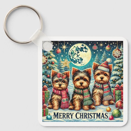 ヴィンテージメリークリスマステリアヨースキルヨークシャーテリア キーホルダー (正面)