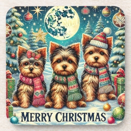 ヴィンテージメリークリスマステリアヨースキルヨークシャーテリア コースター