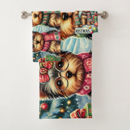 ヴィンテージメリークリスマステリアヨースキルヨークシャーテリア バスタオルセット