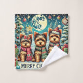 ヴィンテージメリークリスマステリアヨースキルヨークシャーテリア バスタオルセット (ウォッシュタオル)