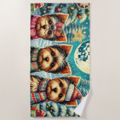 ヴィンテージメリークリスマステリアヨースキルヨークシャーテリア ビーチタオル (正面)