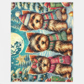 ヴィンテージメリークリスマステリアヨースキルヨークシャーテリア フリースブランケット (正面)