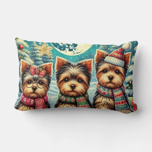 ヴィンテージメリークリスマステリアヨースキルヨークシャーテリア ランバークッション (裏面)