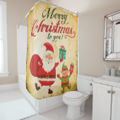 ヴィンテージメリークリスマスデーンサンタ&小妖精や小人 シャワーカーテン (インサイチュ)