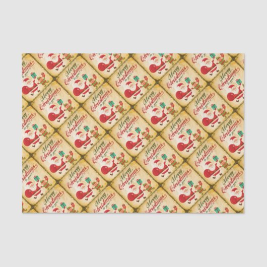 ヴィンテージメリークリスマスデーンサンタ&小妖精や小人 薄葉紙 (正面)