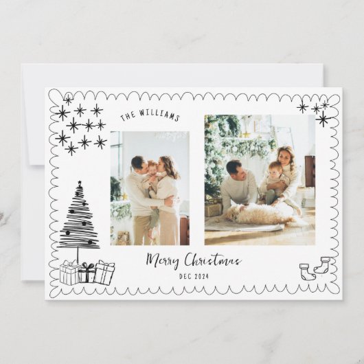 ヴィンテージメリークリスマスドードル写真 シーズンカード (正面)