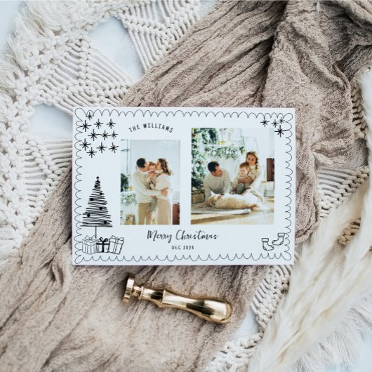 ヴィンテージメリークリスマスドードル写真 シーズンカード