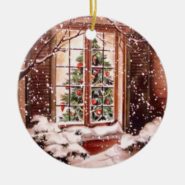 ヴィンテージメリークリスマスハウス セラミックオーナメント