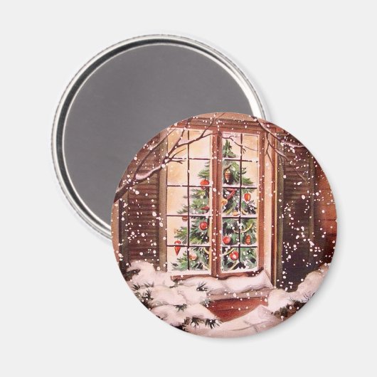 ヴィンテージメリークリスマスハウス マグネット (正面/裏面)