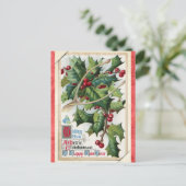 ヴィンテージメリークリスマスハッピーニューイヤーホリー ポストカード (スタンド正面)