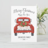 ヴィンテージメリークリスマスハッピーニューイヤー赤トラック シーズンカード (スタンド正面)