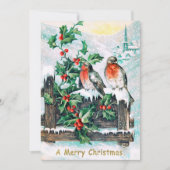 ヴィンテージメリークリスマスバードホリー 招待状 (正面)