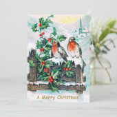 ヴィンテージメリークリスマスバードホリー 招待状 (スタンド正面)