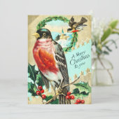 ヴィンテージメリークリスマスバードホリー 招待状 (スタンド正面)