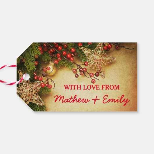 ヴィンテージメリークリスマスパーソナライズされたの名前 ギフトタグ (裏面横)