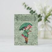 ヴィンテージメリークリスマスビクトリアンガールコラージュ ポストカード (スタンド正面)