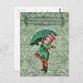 ヴィンテージメリークリスマスビクトリアンガールコラージュ ポストカード (正面/裏面)