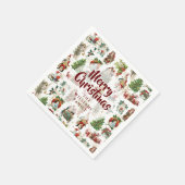 ヴィンテージメリークリスマスファミリー名フェスティバル スタンダードカクテルナプキン (角)
