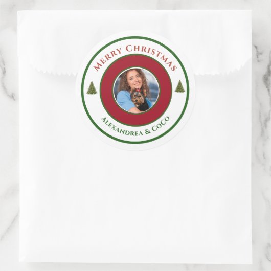 ヴィンテージメリークリスマスフォトパーソナライズ ラウンドシール (バッグ)