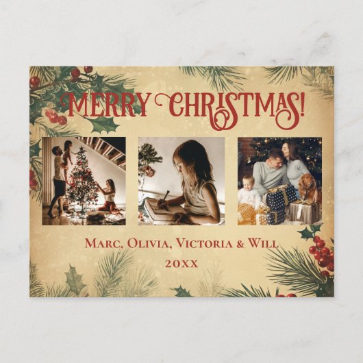 ヴィンテージメリークリスマスフォト シーズンポストカード (正面)