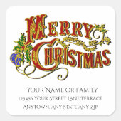 ヴィンテージメリークリスマスプレゼント スクエアシール (正面)