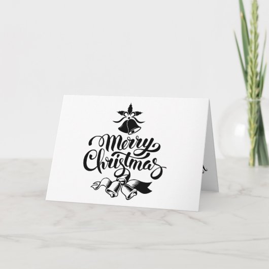 ヴィンテージメリークリスマスベルズ折り畳みホリデーカード シーズンカード (正面)