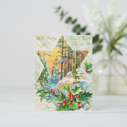 ヴィンテージメリークリスマスホリーシーズングリーティング シーズンポストカード (スタンド正面)