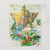 ヴィンテージメリークリスマスホリーシーズングリーティング シーズンポストカード (正面)