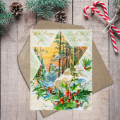 ヴィンテージメリークリスマスホリーシーズングリーティング シーズンポストカード