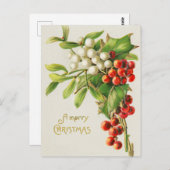 ヴィンテージメリークリスマスホリーブランチアート ポストカード (正面/裏面)