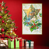 ヴィンテージメリークリスマスホリーベリーズスノーフェスティバル ポスター