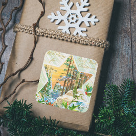 ヴィンテージメリークリスマスホリーレッドベリーフェスティバル スクエアシール