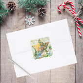 ヴィンテージメリークリスマスホリーレッドベリーフェスティバル スクエアシール