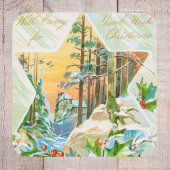 ヴィンテージメリークリスマスホリーレッドベリーフェスティバル スクエアシール