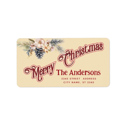 ヴィンテージメリークリスマスボタニカルパインコーン ラベル (正面)