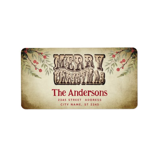 ヴィンテージメリークリスマスボタニカル ラベル (正面)