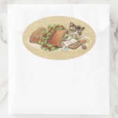 ヴィンテージメリークリスマスメール猫 楕円形シール (バッグ)