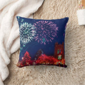 ヴィンテージメリークリスマスライトパターンフェスティバル クッション (ブランケット)
