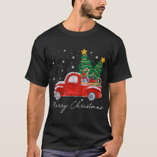 ヴィンテージメリークリスマスレッドトラッククリスマスツリーS Tシャツ